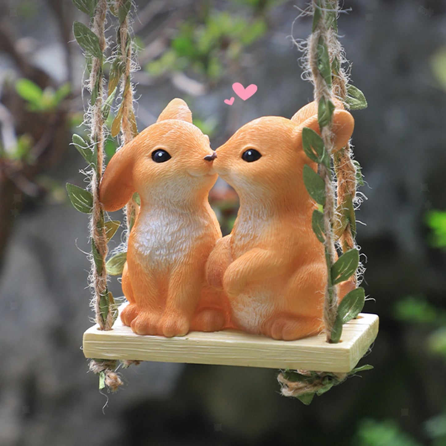 Kissing Rabbit Couple on Swing