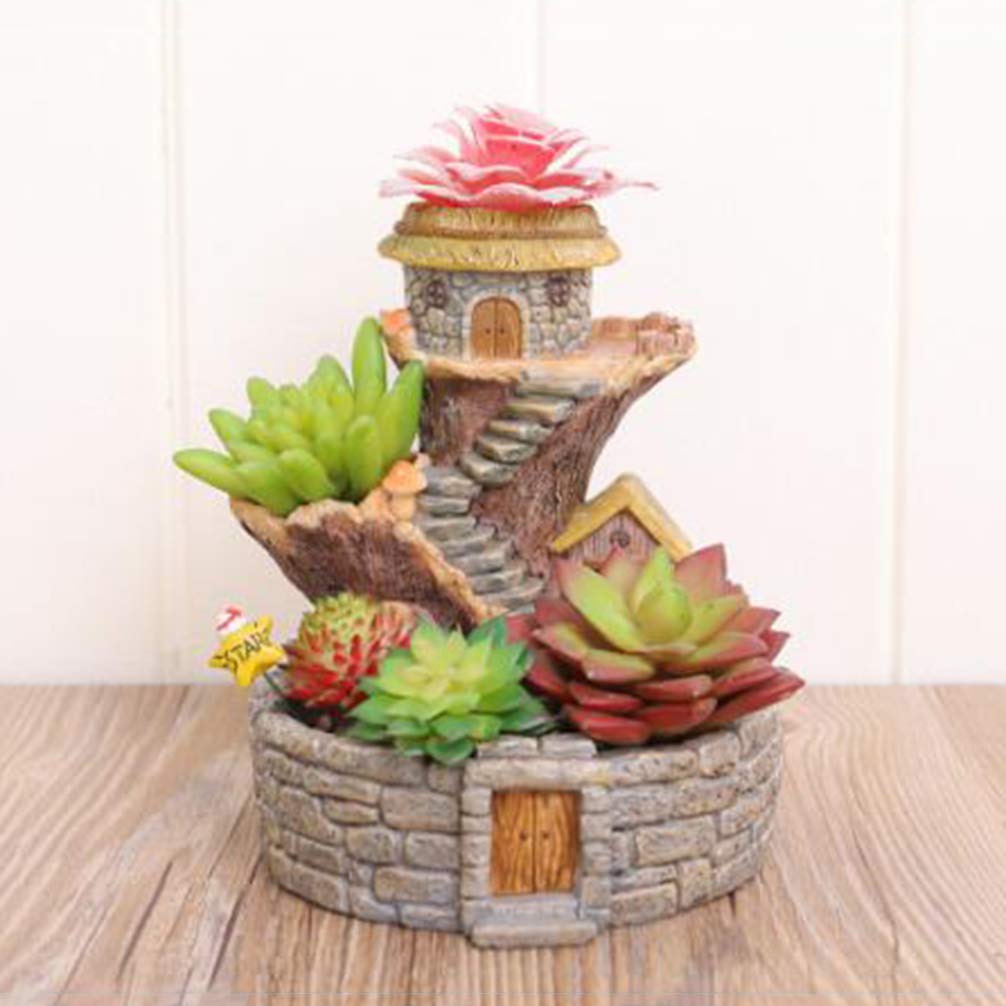 Mushroom Treehouse Fairy Cottage Resin Succulent Planter