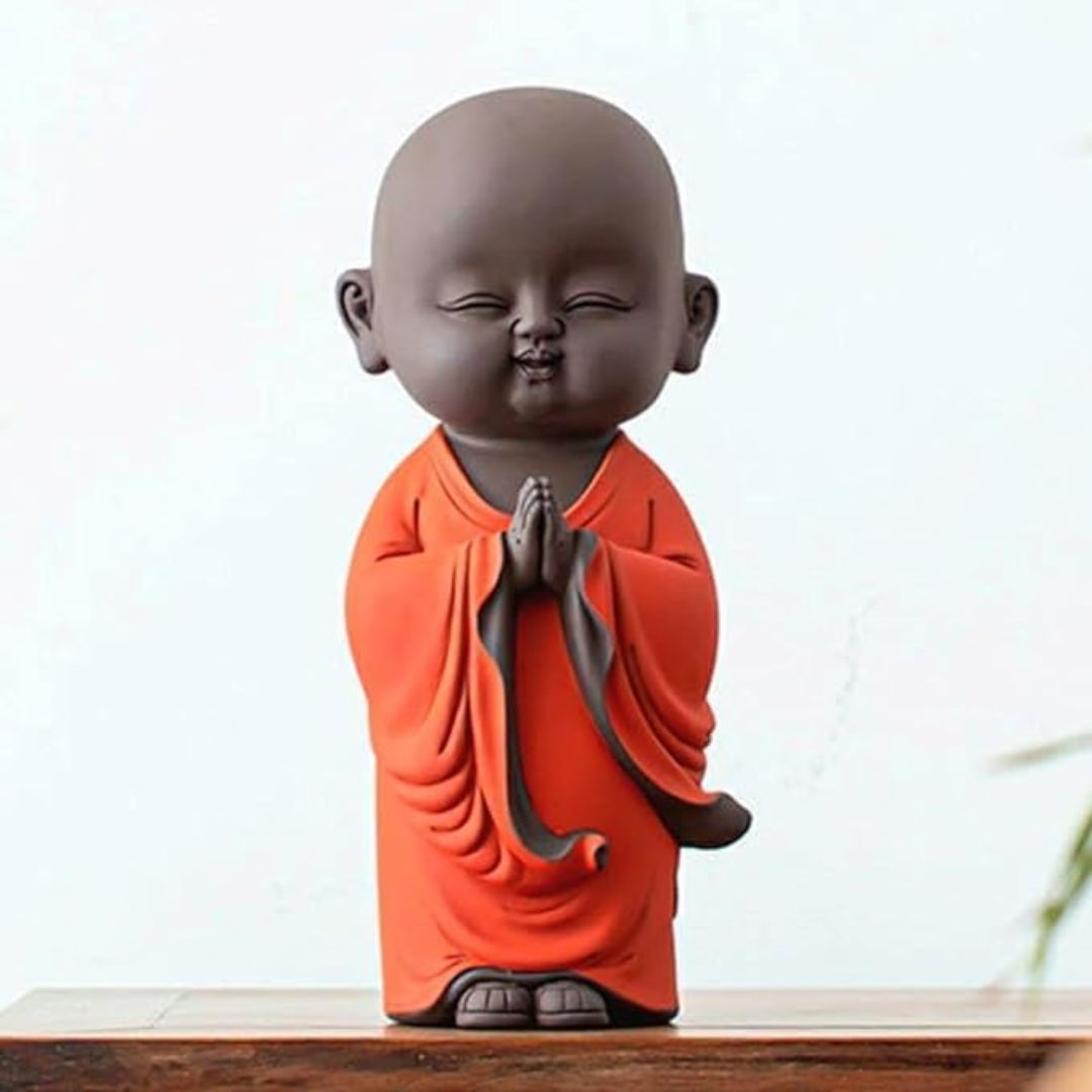 Namaste Smiling Monk Buddha Statue