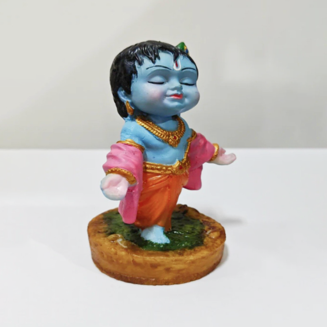 Cute Baby Krishna Idol - Hand Painted Resin Bal Krishna Statue