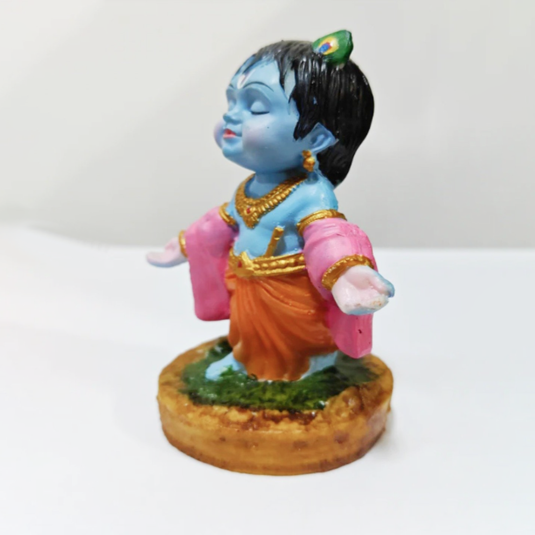Cute Baby Krishna Idol - Hand Painted Resin Bal Krishna Statue