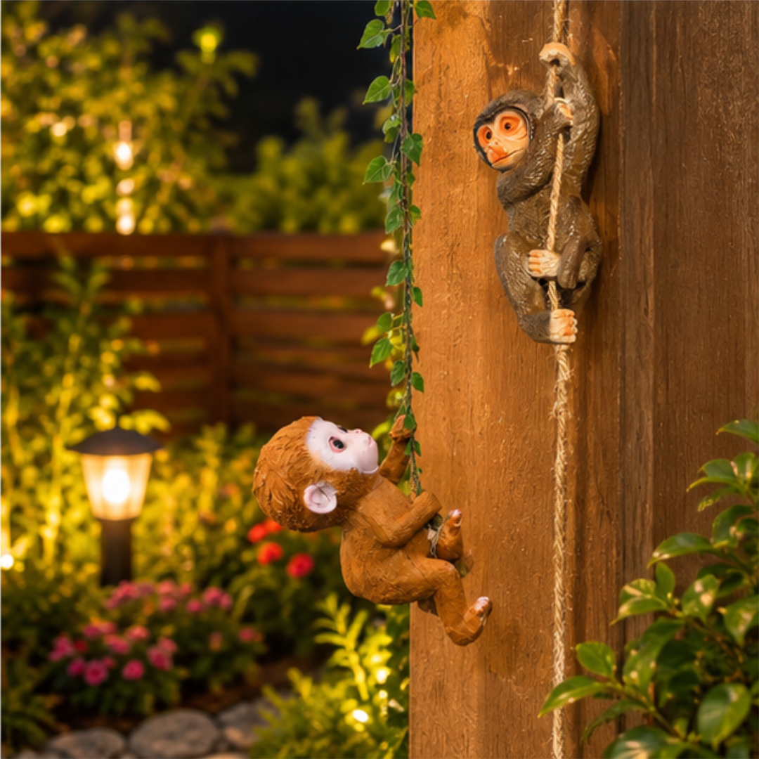 Monkey Climbing Wall & Door Combo - Resin Hanging Monkey Figurines (Set of 2)