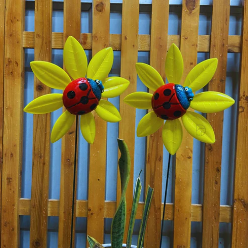 Sunflower Ladybird Garden Stake | Set of 2 Plant Pot Stakes