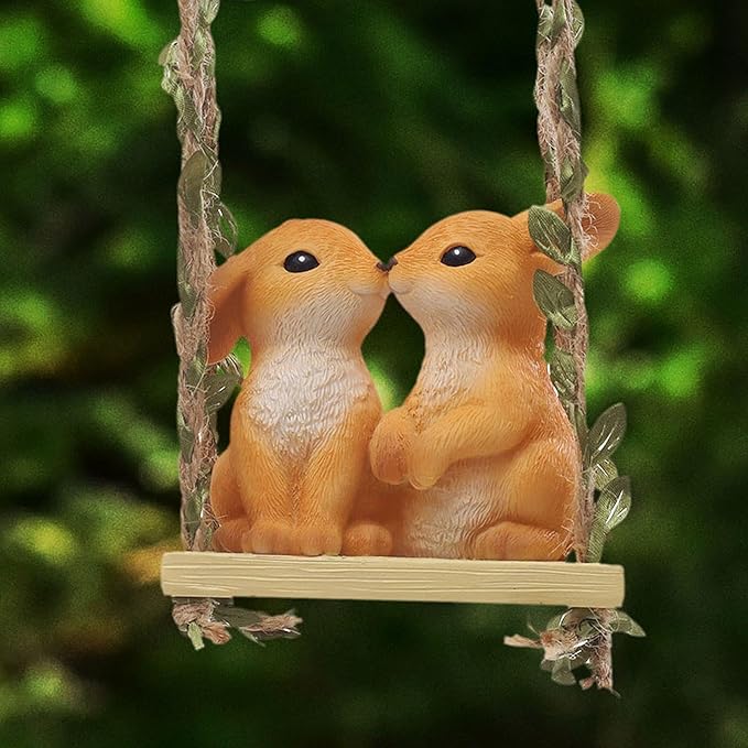 Kissing Rabbit Couple on Swing