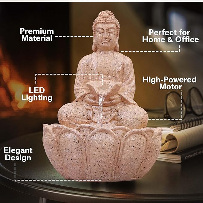 Buddha Water Fountain for Terrace Garden, Outdoor Decor (Red)