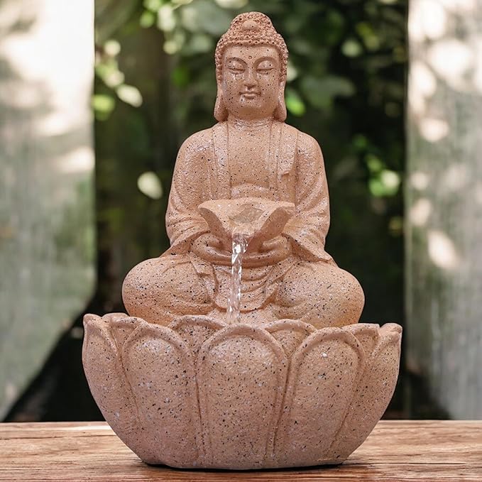 Buddha Water Fountain for Terrace Garden, Outdoor Decor (Red)