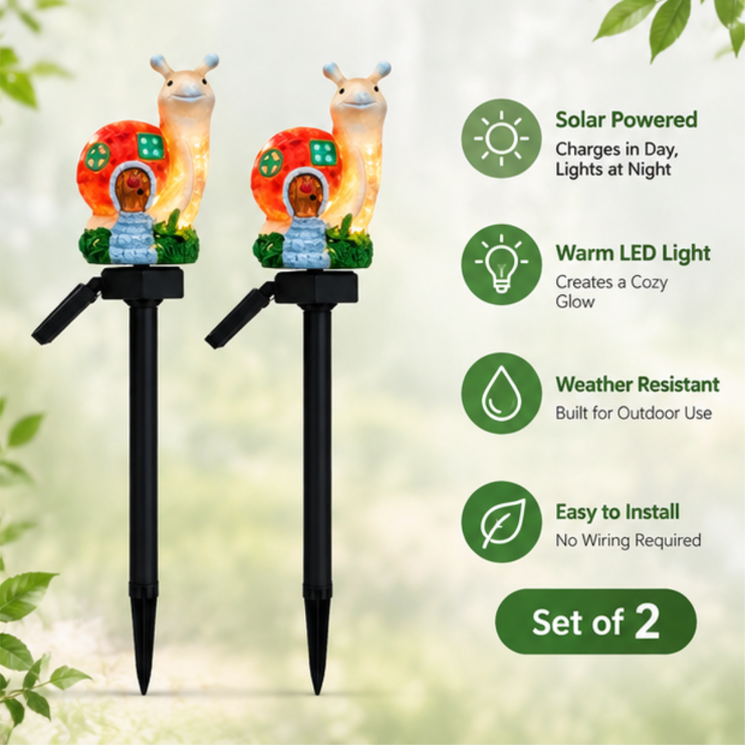 Snail Solar Garden Lights - Cute Mushroom House Stake Lights (Set of 2)