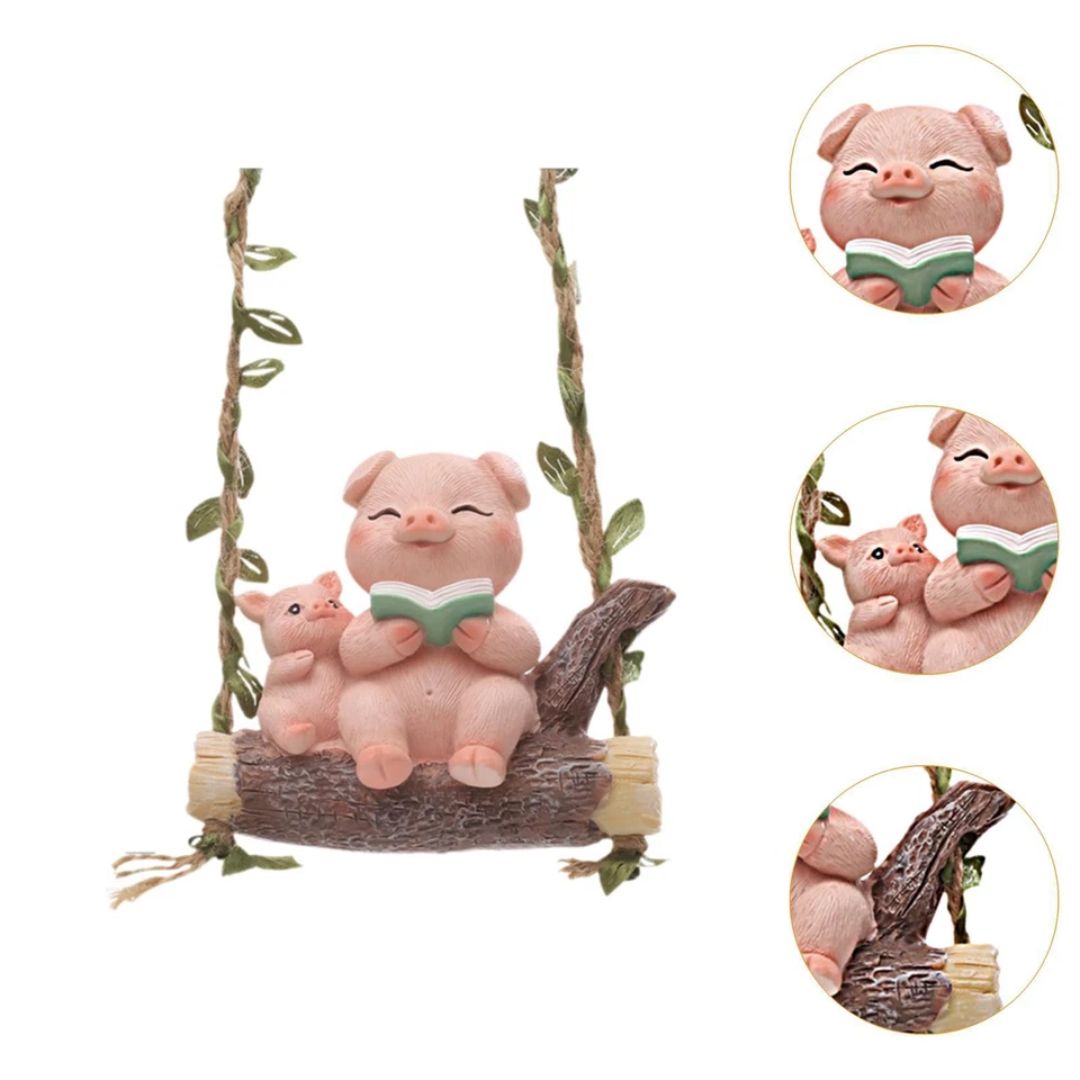 Cute Pig on Swing Figurine Mother Baby Pig Showpiece for Home & Desk Decor