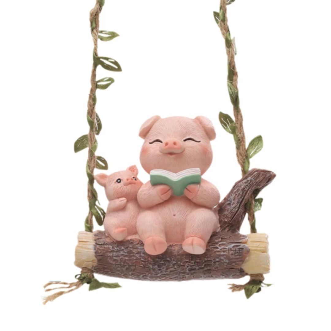Cute Pig on Swing Figurine Mother Baby Pig Showpiece for Home & Desk Decor