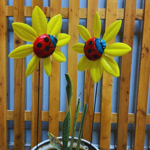 Sunflower Ladybird Garden Stake | Set of 2 Plant Pot Stakes