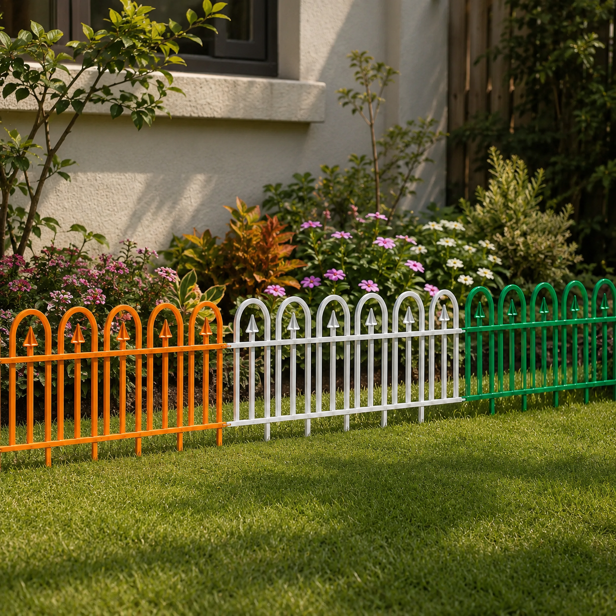 Tricolour Garden Fence Set of 6 — Decorative Plastic Lawn Edging