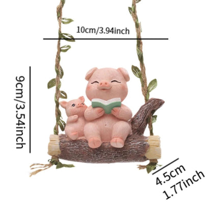 Cute Pig on Swing Figurine Mother Baby Pig Showpiece for Home & Desk Decor