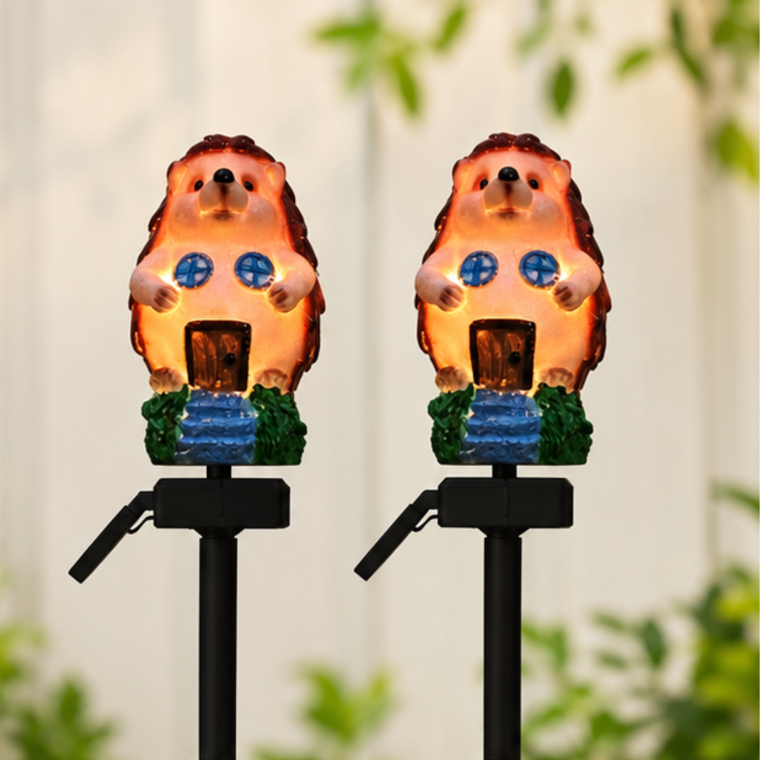 Hedgehog Solar Garden Lights - Cute House Stake Lights (Set of 2)