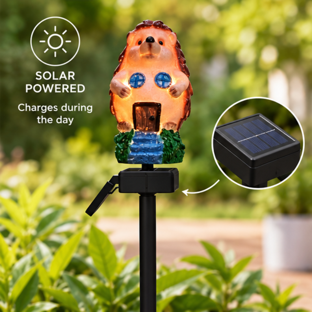 Hedgehog Solar Garden Lights - Cute House Stake Lights (Set of 2)