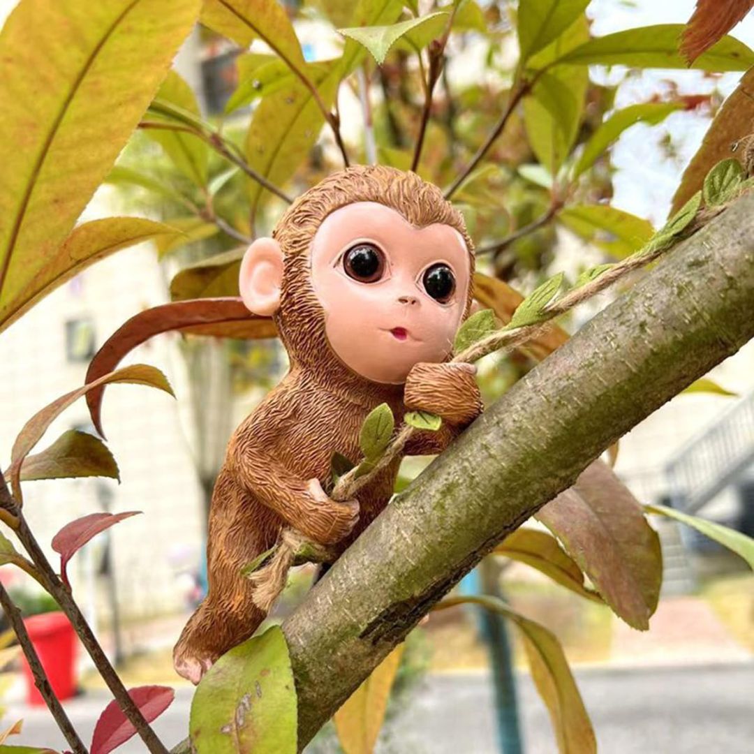 Baby Monkey Figurine | Climbing Tree Garden Decor