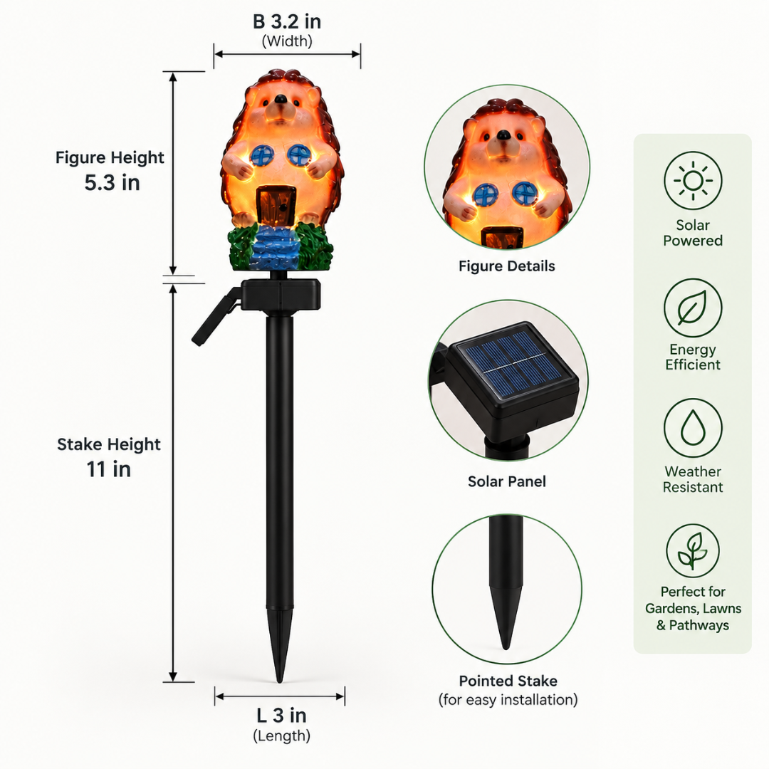 Hedgehog Solar Garden Lights - Cute House Stake Lights (Set of 2)