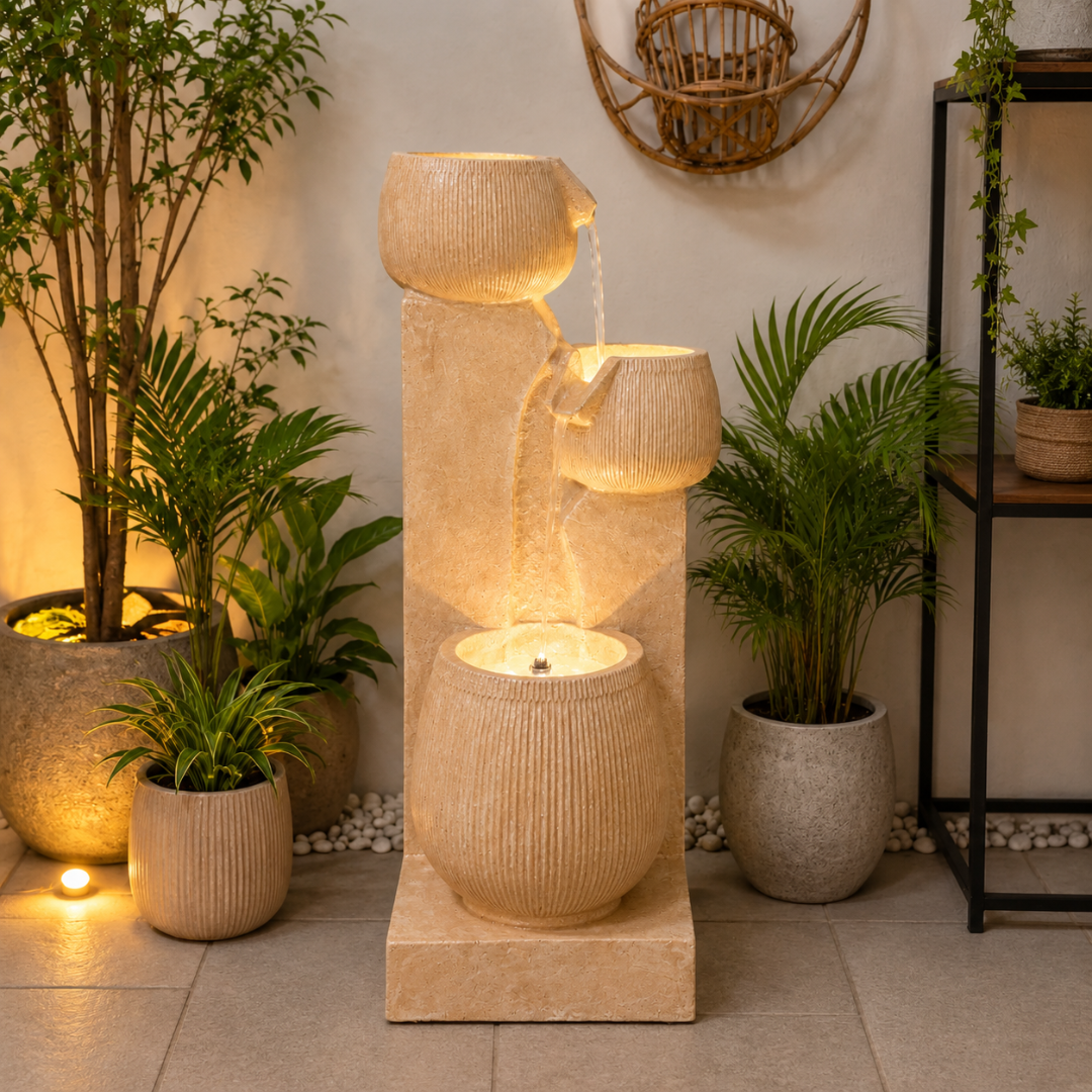 3-Tier Cascading Bowl Water Fountain with LED | Garden & Home Decor