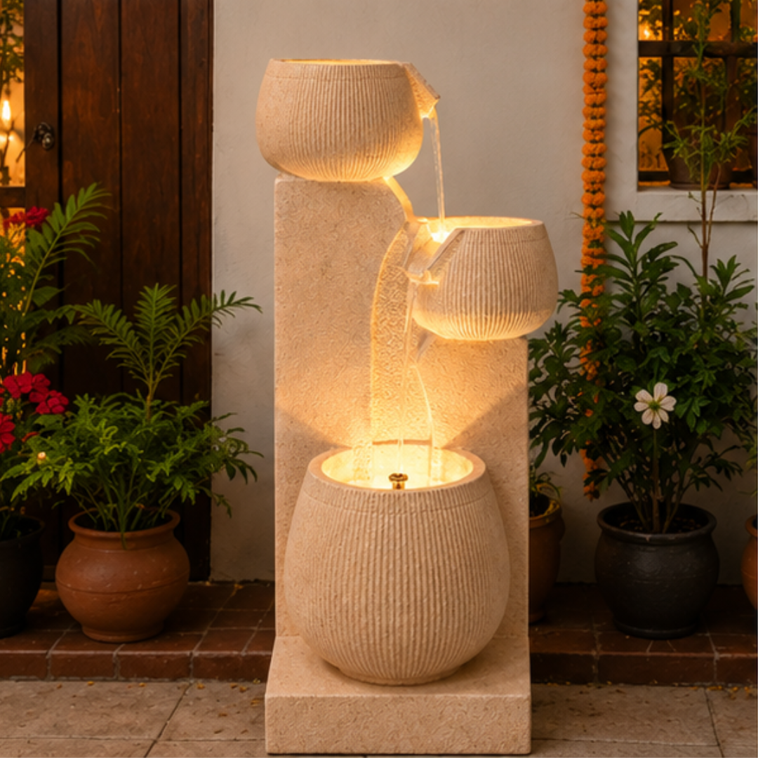 3-Tier Cascading Bowl Water Fountain with LED | Garden & Home Decor