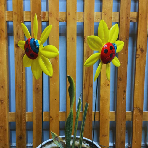 Sunflower Ladybird Garden Stake | Set of 2 Plant Pot Stakes