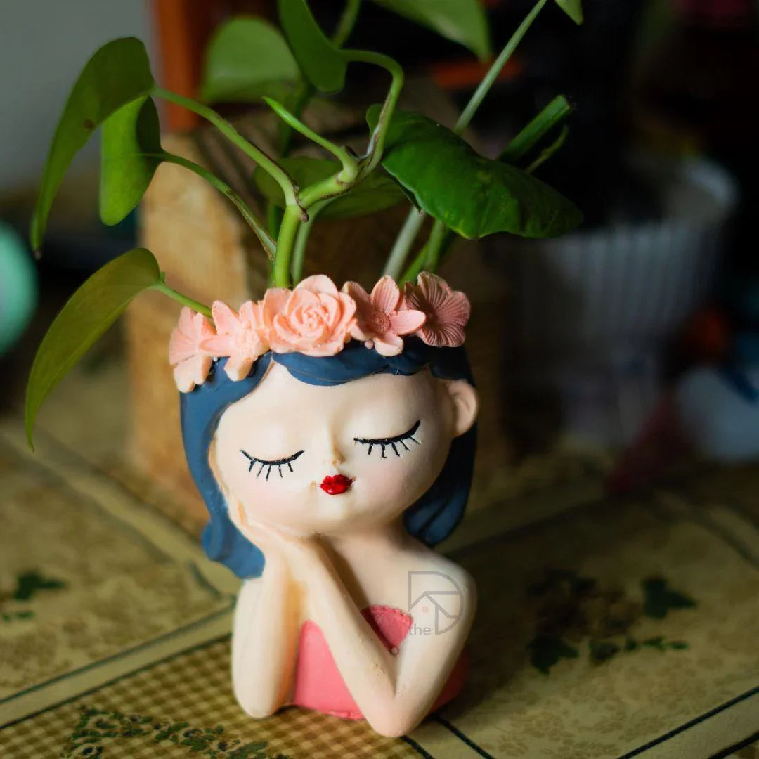 cute plant pot Cute Girl Planter Pot – Resin Listening Girl Desk Decor – The Decorshed