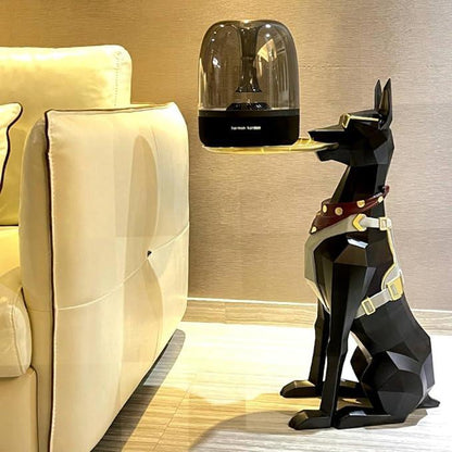 Doberman Butler Sculpture with Metal Serving Tray - The Decorshed