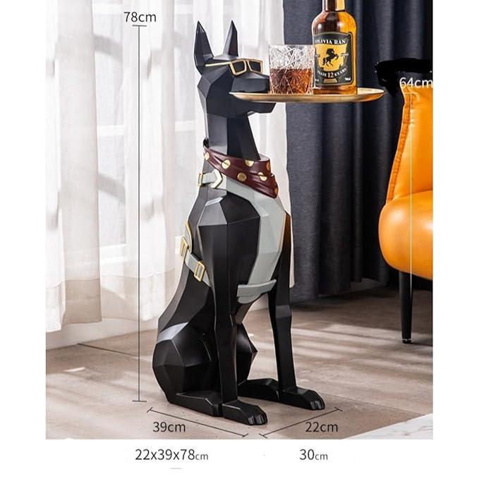 Doberman Butler Sculpture with Metal Serving Tray - The Decorshed