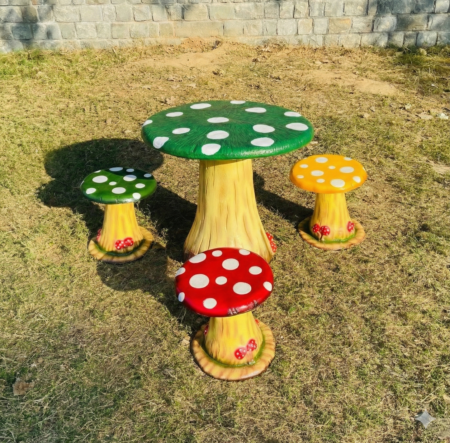 Mushroom Center Table with Three Sitting Stools