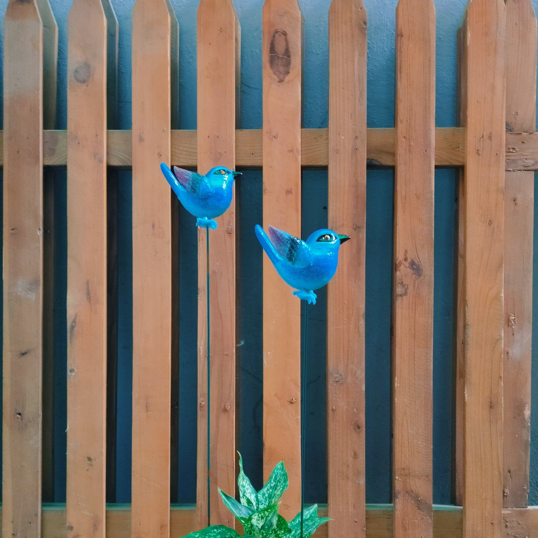 Blue Bird Garden Stake | Resin Bluebird Figurine for Pot & Outdoor Decor – Pack of 2