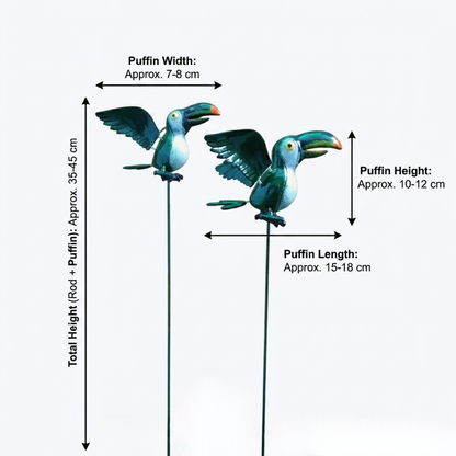 Puffin Garden Stake Decor  Bird Plant Pot Stakes (Set of 2)