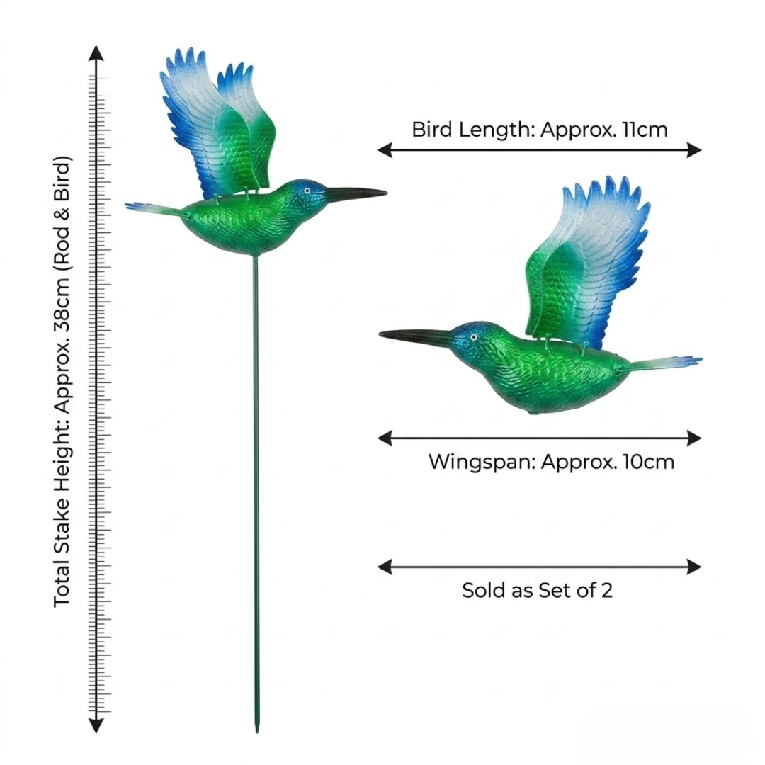 Hummingbird Garden Stakes – Set of 2 Decorative Bird Plant Picks