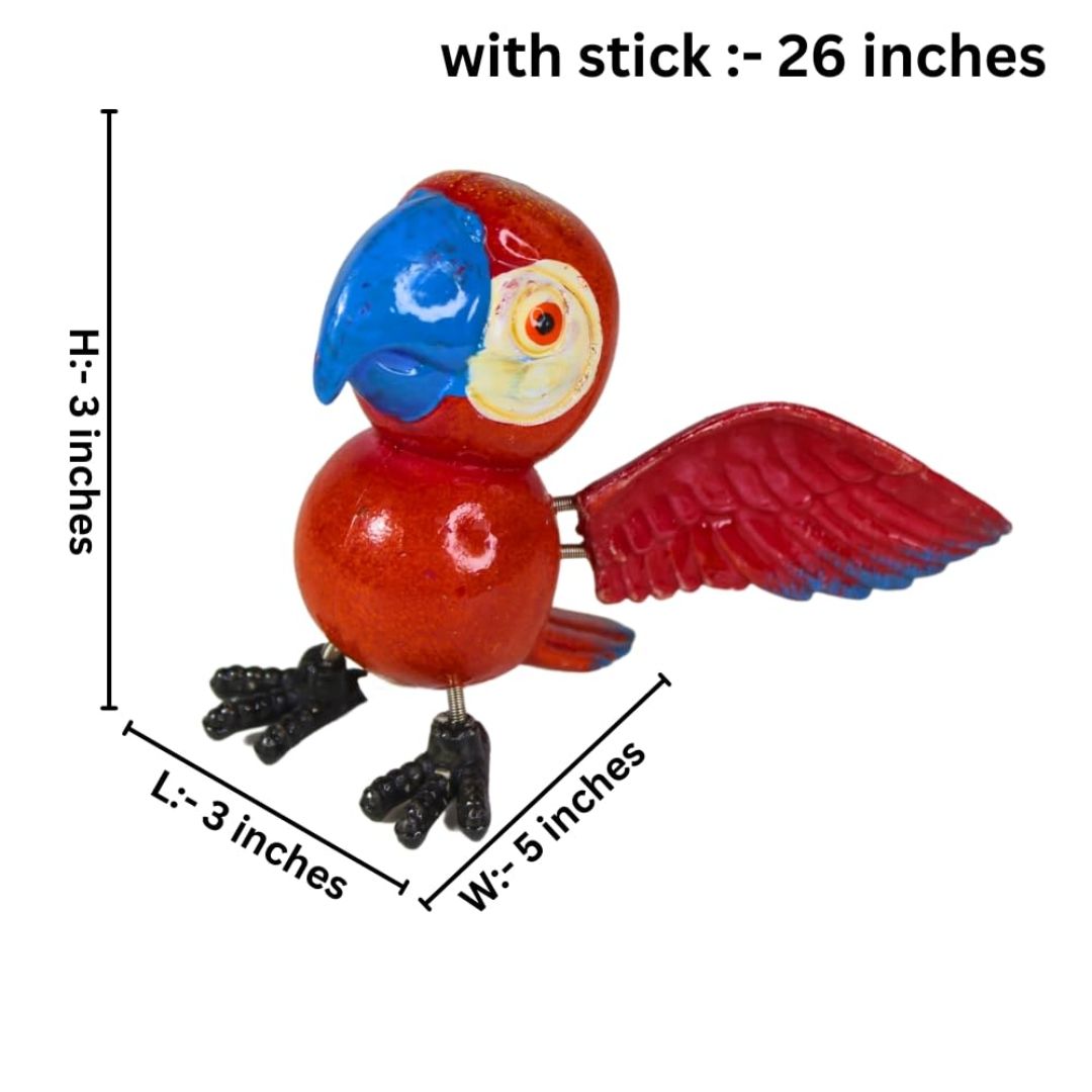 Red Macaw Garden Stake Decor | Bird Plant Pot Stakes (Set of 2)
