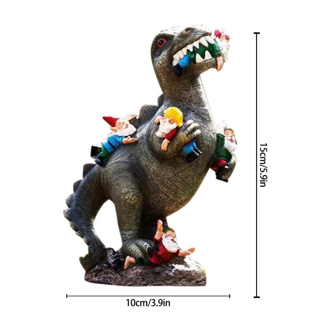 Funny Dinosaur Eating Gnomes Garden Statue Resin Decor