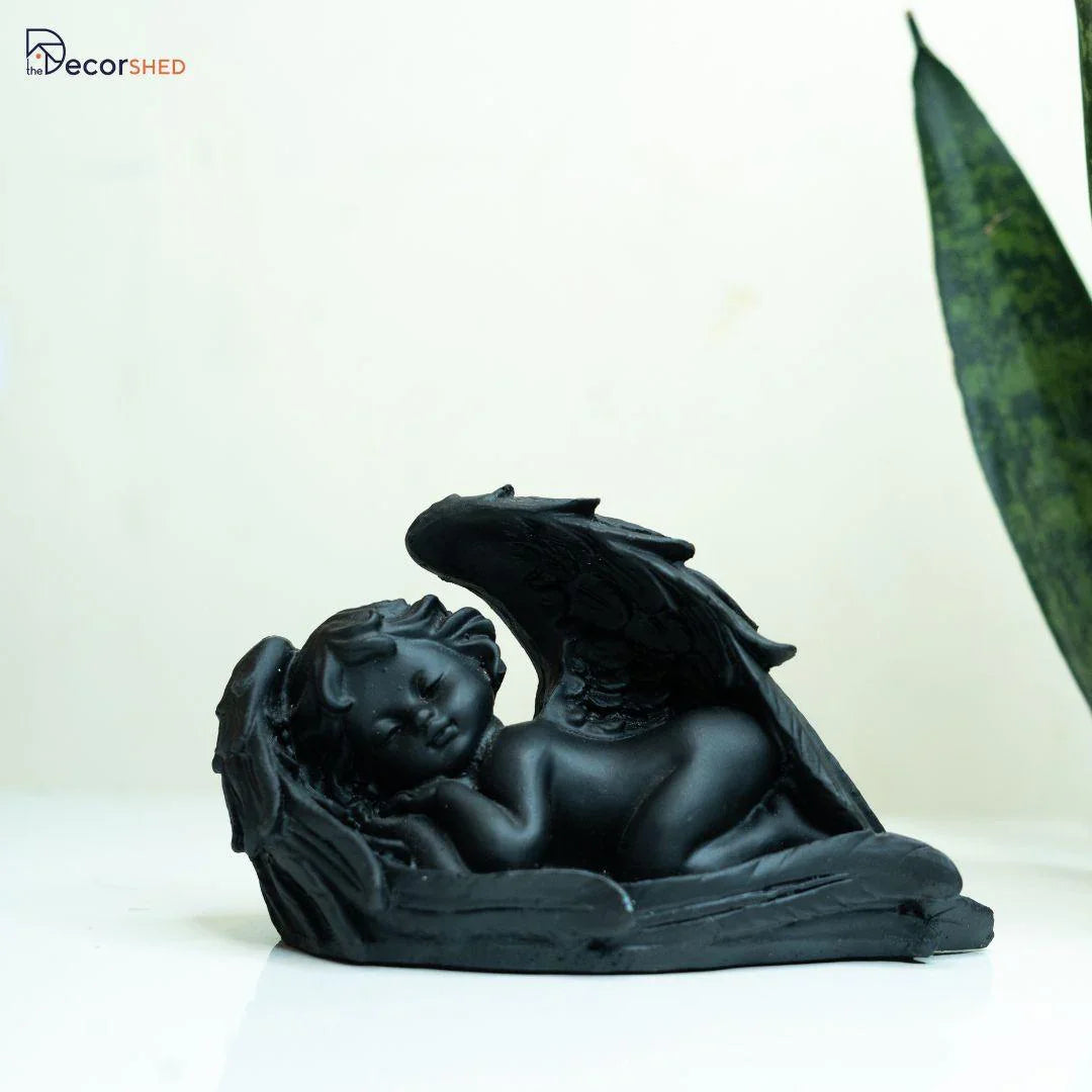 Mini Dark Angel Figurine – Matte Black Resin Home Decor Piece India