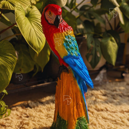 Colorful parrot perched on a branch with a blurred natural background