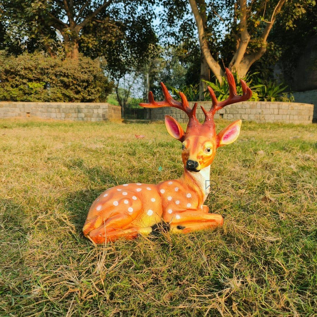 Sitting Deer with horn for Garden Decor - The Decorshed