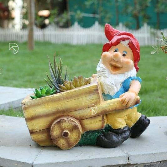 Gnome Push Cart Planter & Pot