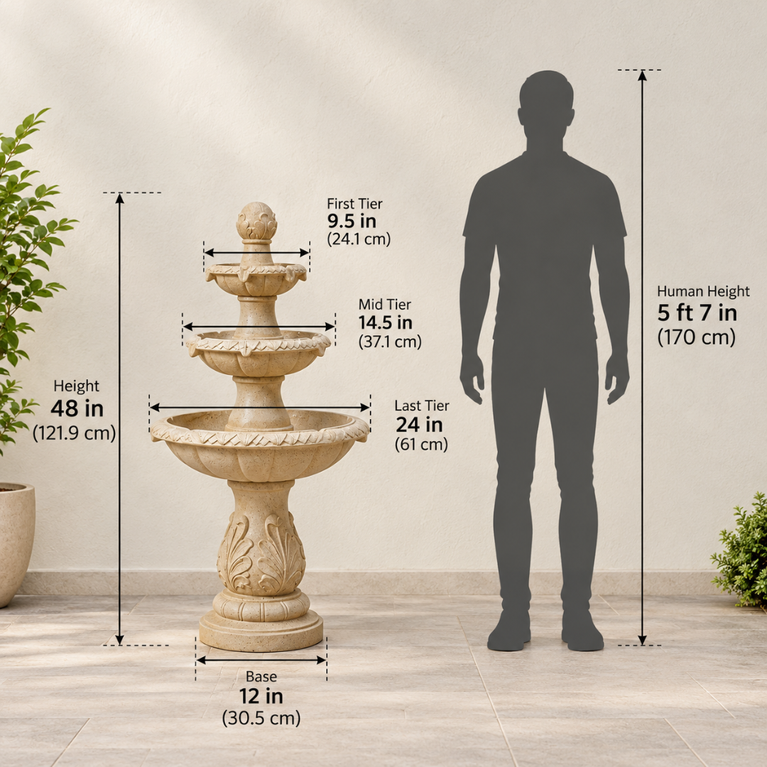 3-Tier Round Water Fountain - Classic Beige Outdoor Cascading Fountain