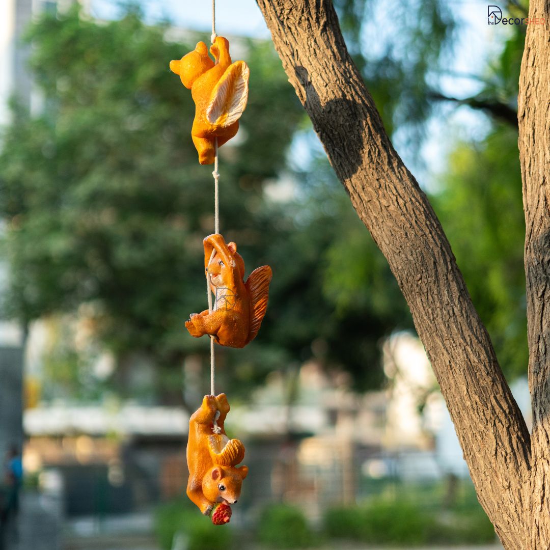 Playful Squirrel on String for Garden Decor