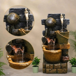 Rustic Stone Water Fountain with Bucket & Faucet - Outdoor Indoor Cascading Fountain