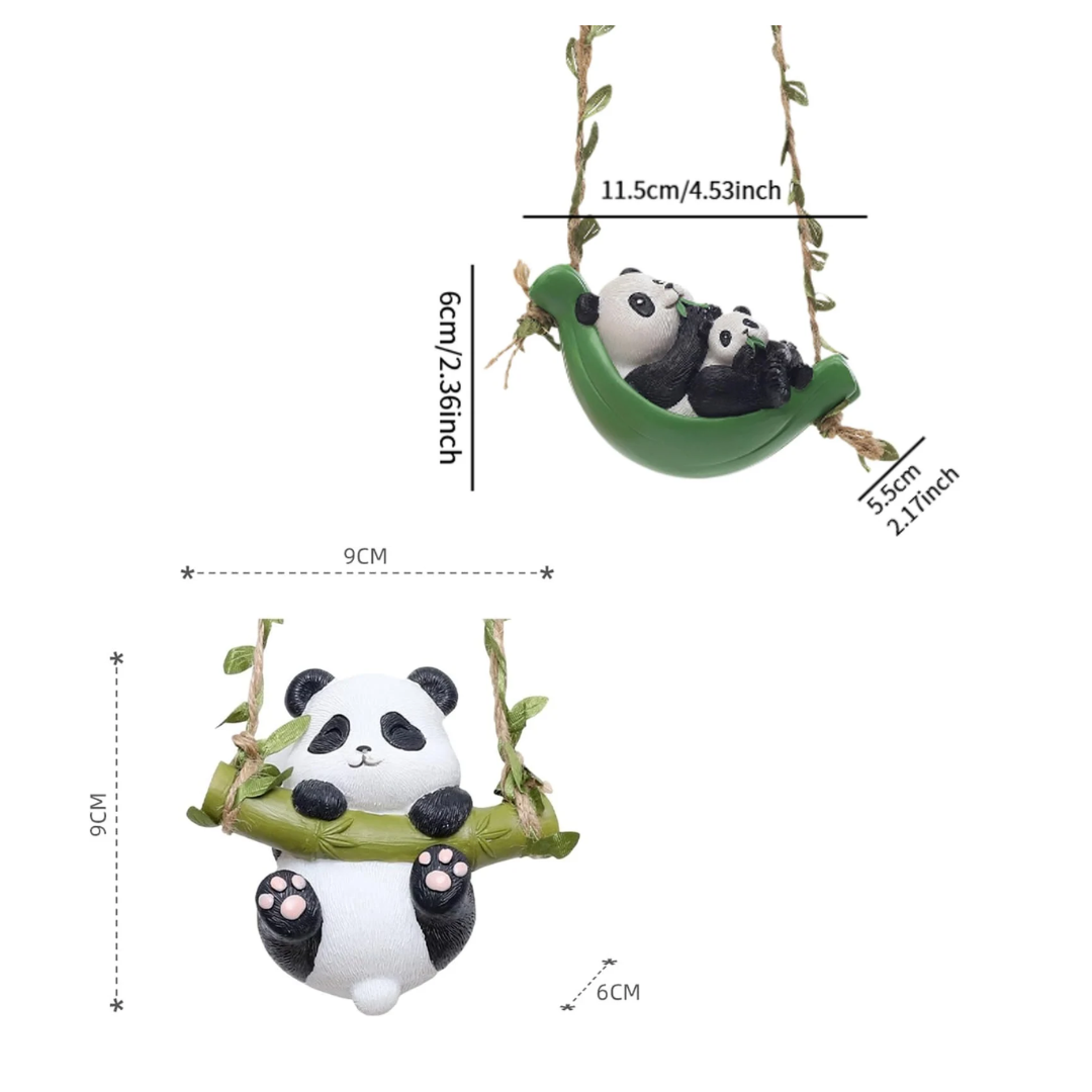 Panda Buddies Hanging Garden Set - Resin Panda Swing Decor (Set of 2)