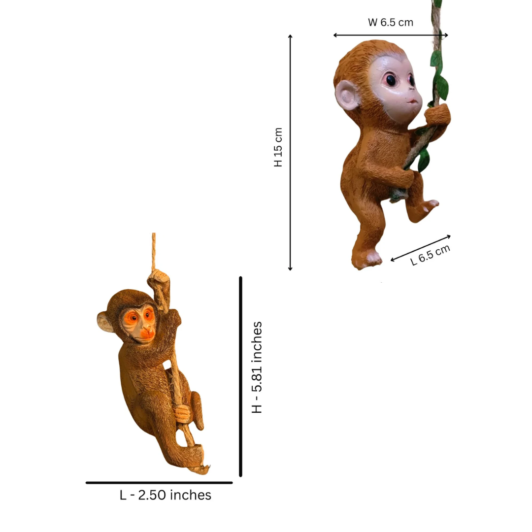 Monkey Climbing Wall & Door Combo - Resin Hanging Monkey Figurines (Set of 2)
