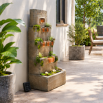 Cascading Wooden Wall Water Fountain with LED & Planters - Outdoor Garden Fountain
