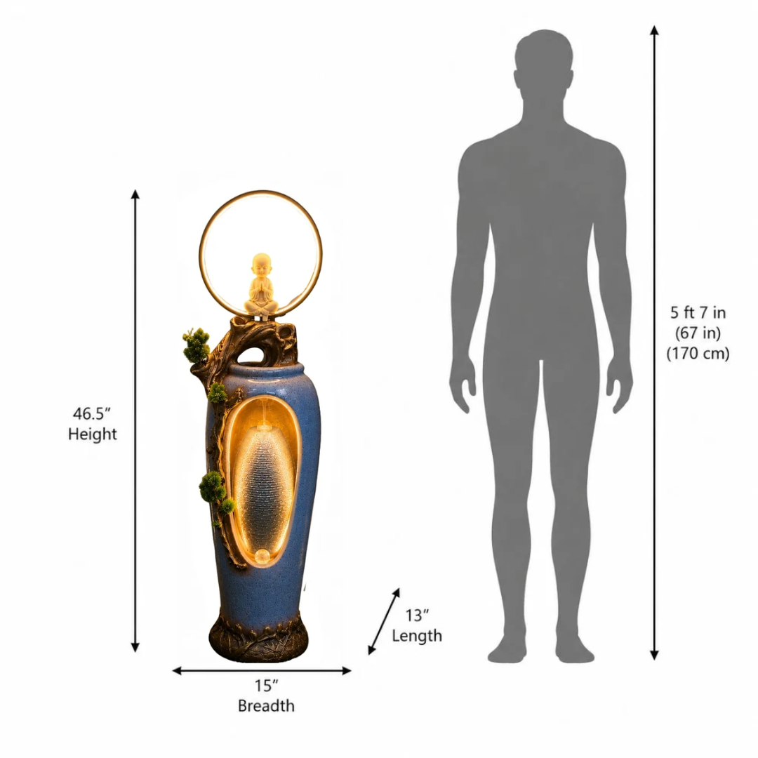 Buddha Monk Water Fountain with LED Ring | Outdoor Garden Decor