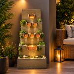 Cascading Wooden Wall Water Fountain with LED & Planters - Outdoor Garden Fountain