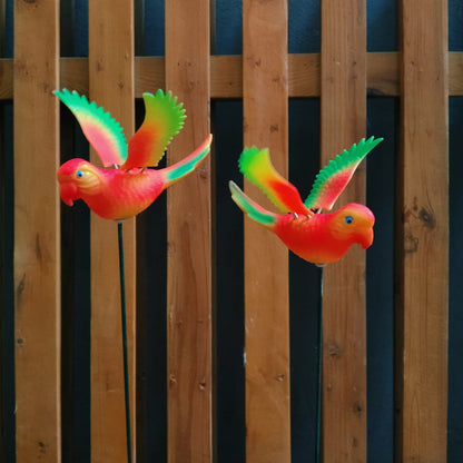 Tropical Parrot Garden Stake | Set of 2 Neon Bird Plant Pot Stakes