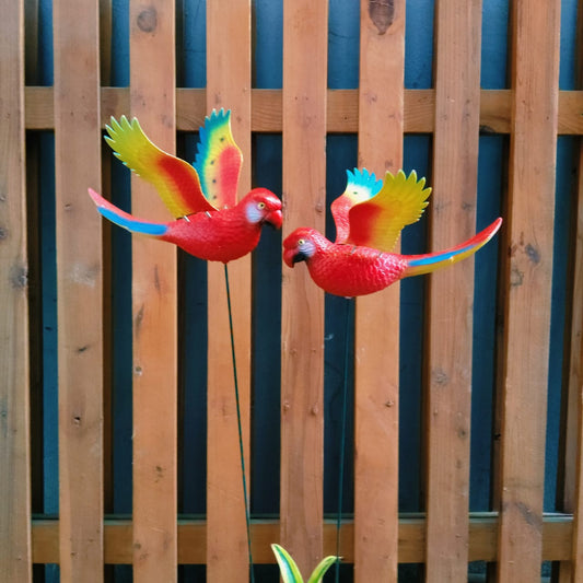 Parrot Garden Stake Decor | Bird Plant Pot Stakes (Set of 2)
