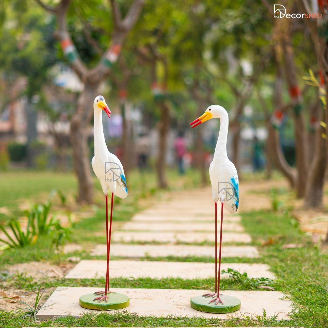White Crane Statue for Garden Decor (Pack of 2) - The Decorshed