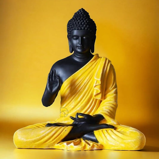 Black Tranquility Buddha Statue 15-inch, sleek black Buddha sculpture made from premium resin, weather-resistant and fade-resistant, perfect for home decor, garden decor, meditation spaces, and spiritual gifts.