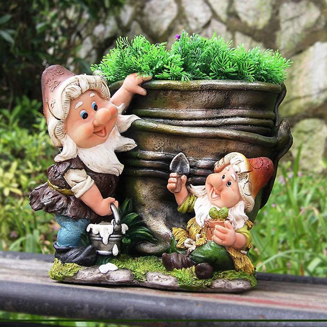 2 Gnomes with Bucket Flower Pot