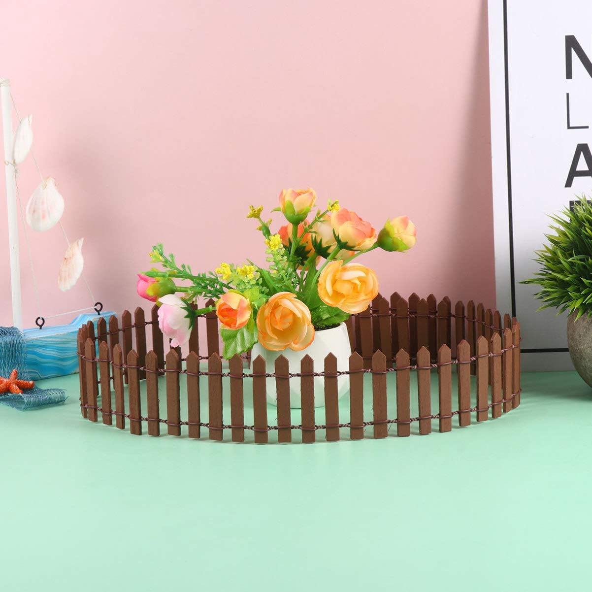 Miniature Fence for Fairy Garden Decor,(Brown) Tray Garden Bonsai Tray(Set of 2)